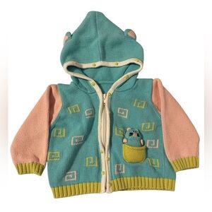Fair Indigo Kitty Katz Hooded  Full Zip Sweater Organic Cotton Size 6-12‎ months